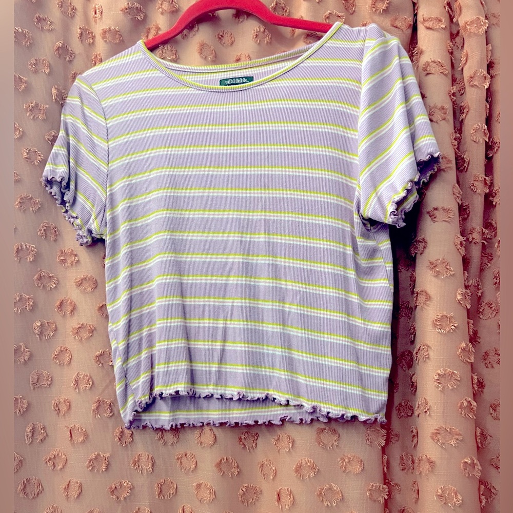Purple,white,yellow, and pink stripped shirt